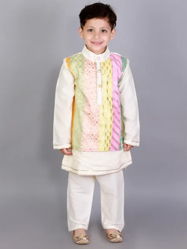 Off White Colorful Kurta Set