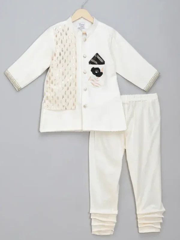 Off White Embroidery Kurta Set for Kids