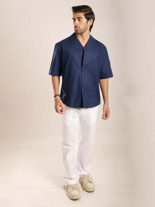 Blue Linen Shirt regular fit | Manerazz