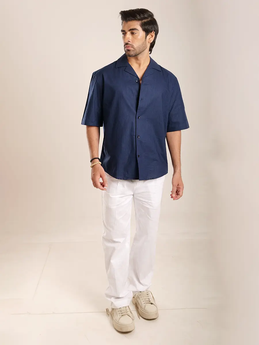 Blue Linen Shirt regular fit | Manerazz