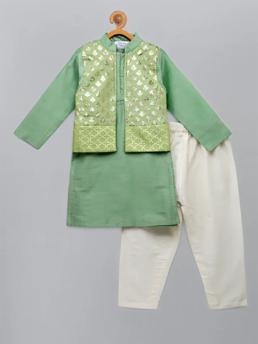 Pastel Green Kurta Pyjama Set with attached Jacket