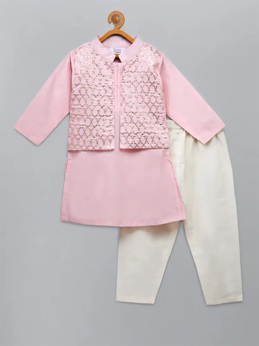 Pastel Pink Kurta Pyjama Set with attached Jacket