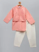 Pastel Peach Kurta Pyjama set with attached jacket