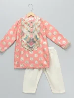 Peach Embroidery Kurta Set with Pyjama