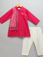 Pink Kurta Pyjama Set with Jacket for Kids