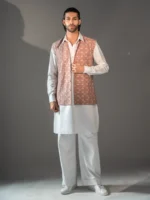 Cotton Linen Kurta Set with Mocha Jacket