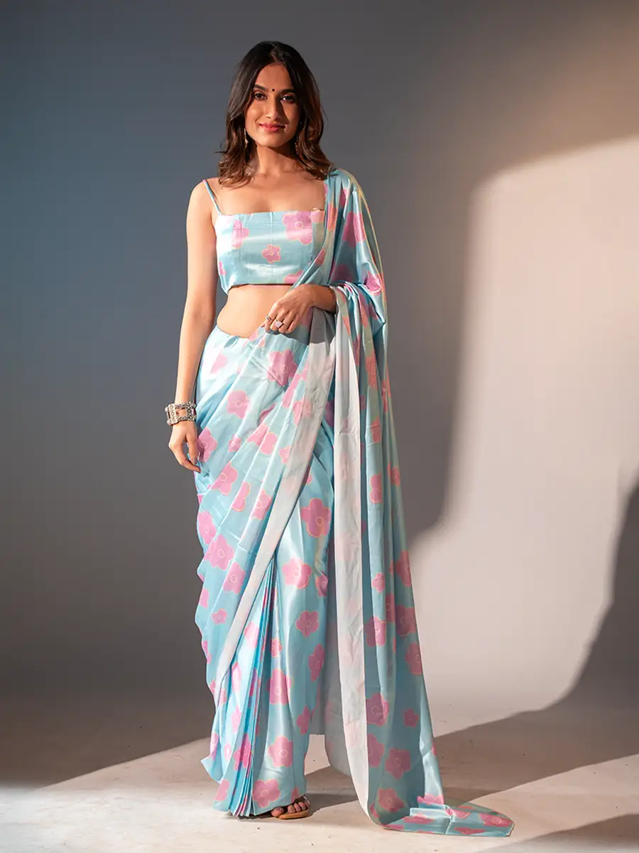 Gene Printed Satin Saree