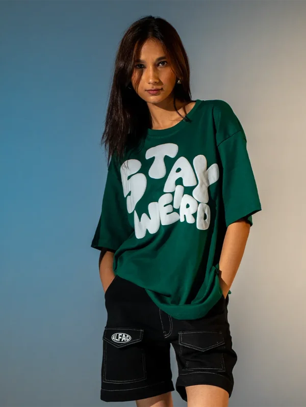 green printed oversized tshirt