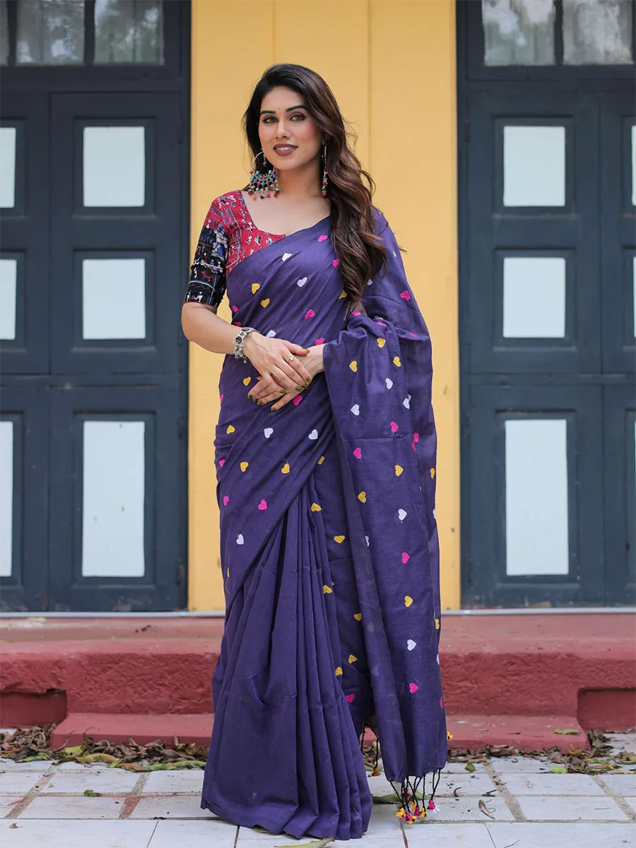 Embroidery Purple Saree