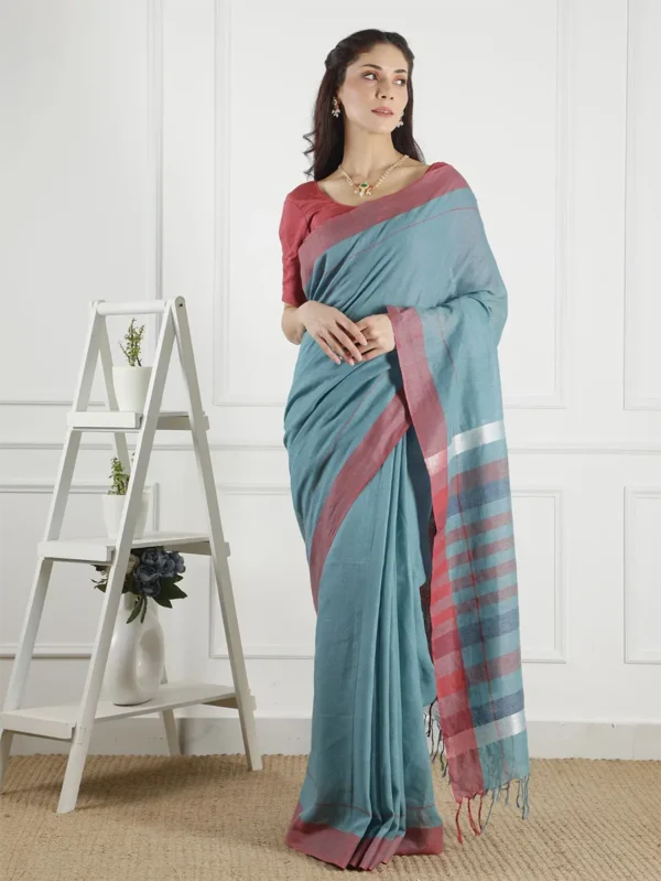 Green linen saree