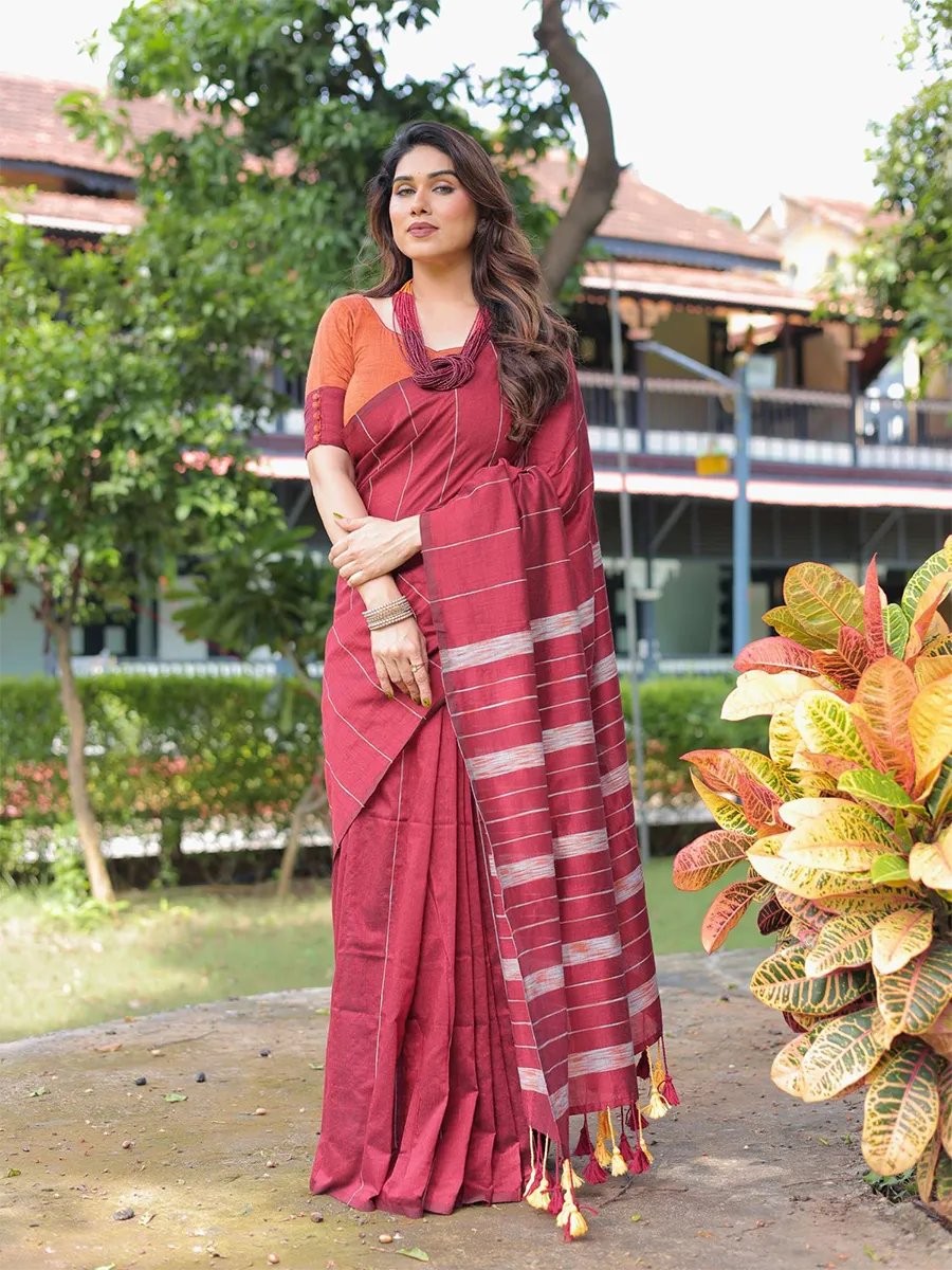 Red Cotton Saree