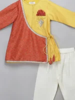 Coral & Yellow A-Line Kurta Set for Kids