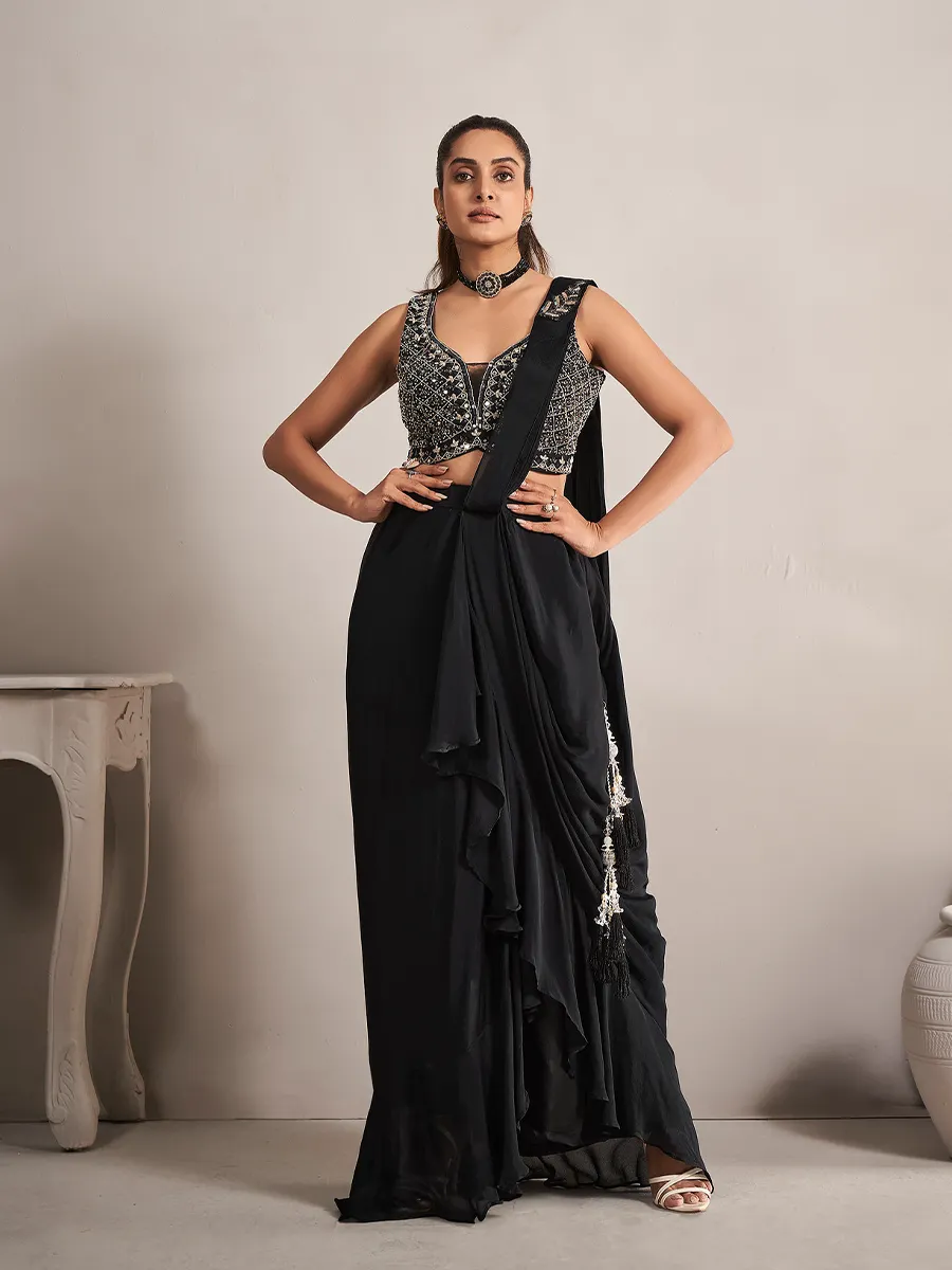 Black Sequin Pure Georgette Sarees