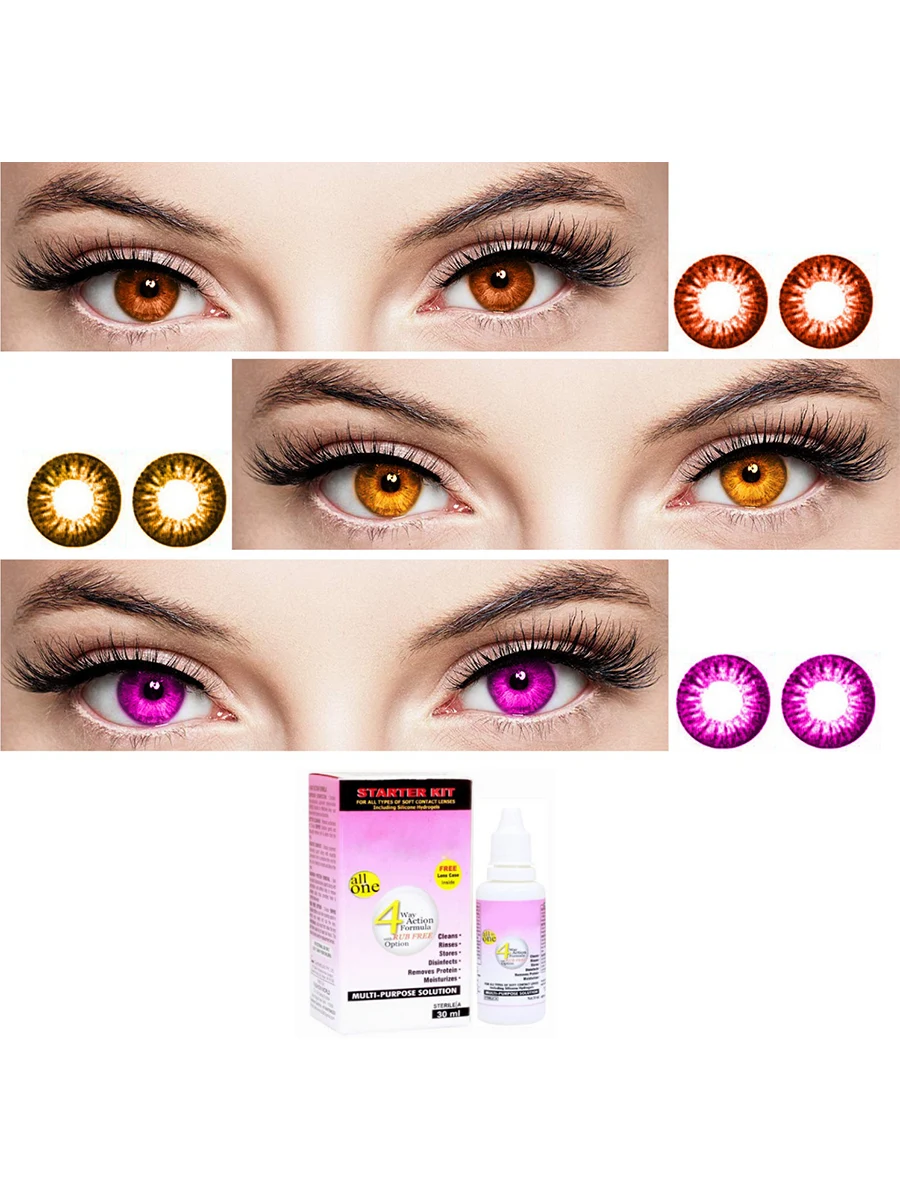 Brown, Honey, Violet Colored Contact Lenses