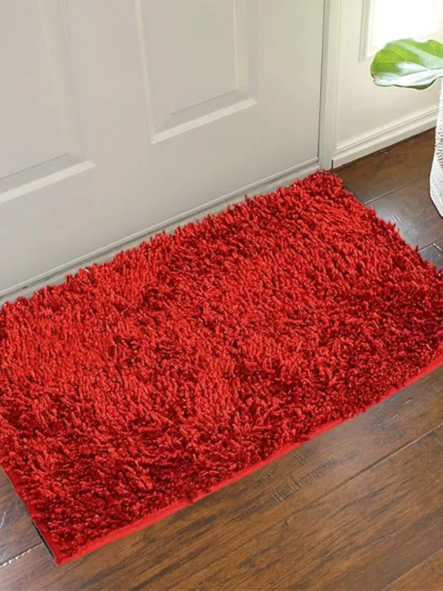 Red Shaggy Glossy Velvet Shining Doormats